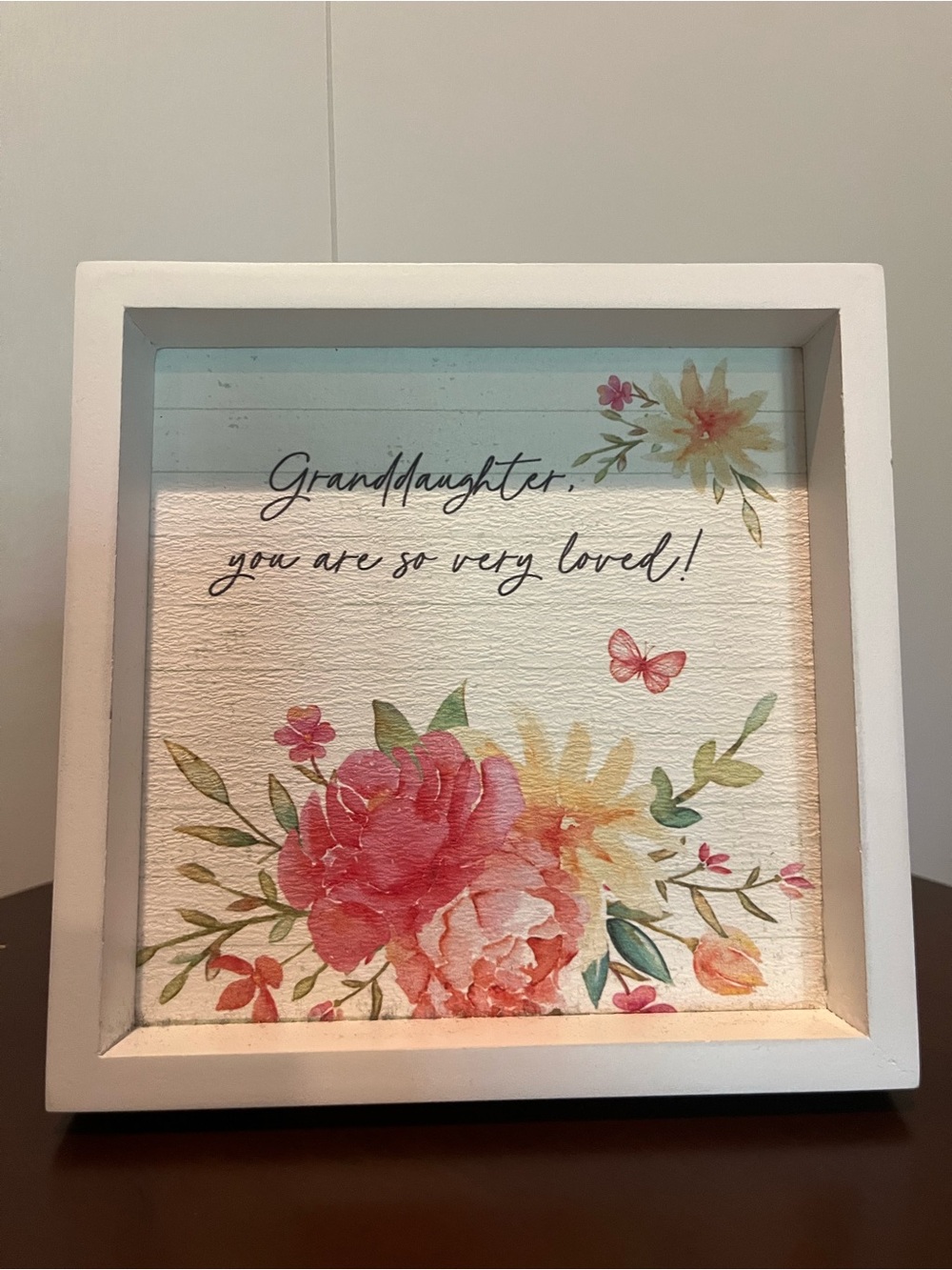Granddaughter Floral Sentiment Framed Wall Art - White